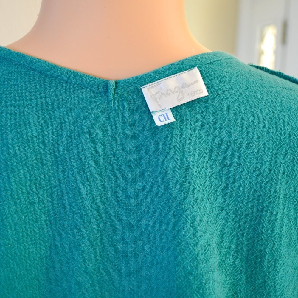 Fiaga Mexico Green Cotton Handkerchief Tunic Top Bell Shape Open Sleeve Size S - Picture 8 of 8